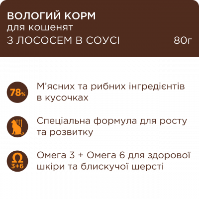 Вологий корм для кошенят Клуб 4 лапи з лососем у соусі 80 г х 24 шт