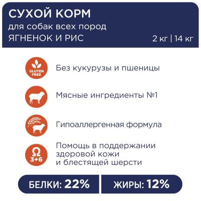 Сухий корм Клуб 4 лапи гіпоалергенний із ягням та рисом для собак 2 кг