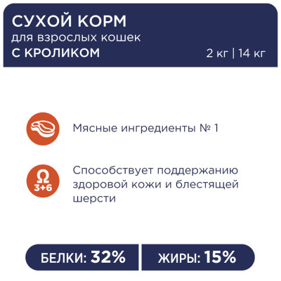 Сухий корм Клуб 4 лапи Premium з кроликом для дорослих кішок 2 кг