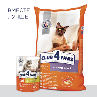 Сухий корм Клуб 4 лапи Premium Indoor 4 in 1 для дорослих кішок, що живуть удома 900 г