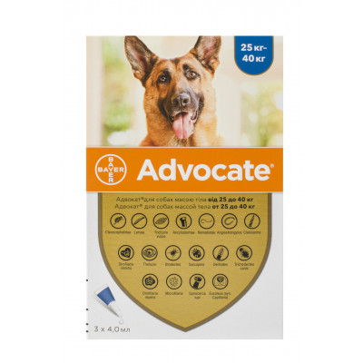 Advocate (Адвокат) краплі для собак вагою від 25 кілограмів, 1 піпетка (Bayer)