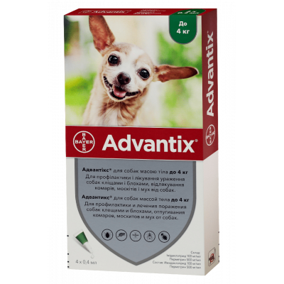 Bayer Advantix (Адвантикс) для собак вага до 4 кілограмів, 1 піпетка 0,4 мл