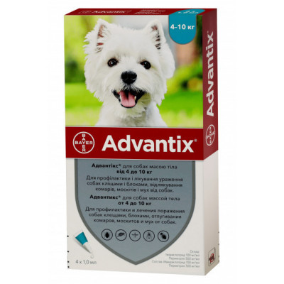 Bayer Advantix (Адвантикс) для собак вага 4-10 кілограмів, 1 піпетка 1 мл