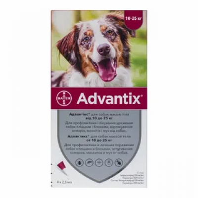 Bayer Advantix (Адвантикс) для собак вага 10-25 кг, 1 піпетка 2,5 мл