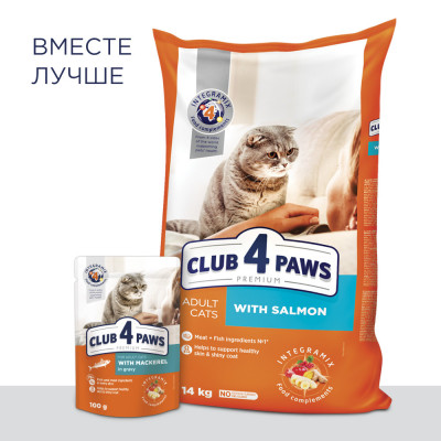 Влажный корм Клуб 4 лапы для кошек, макрель в соусе 24x100 г