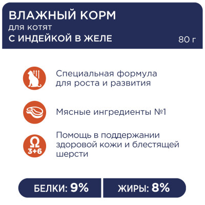 Клуб 4 лапы Premium консервированный корм для котят с индейкой в желе 80 г*24 шт